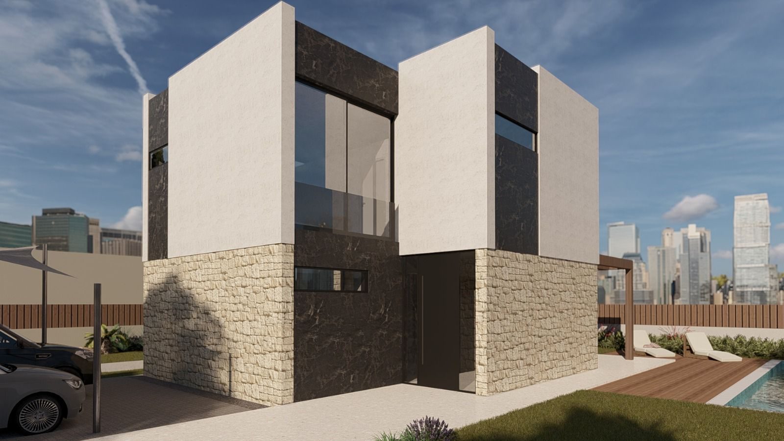 Exterior render, corner view