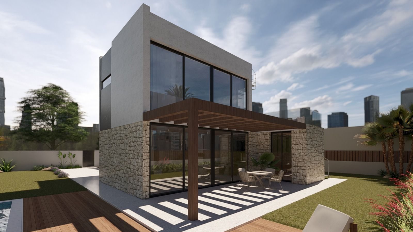 Rear garden and pergola render